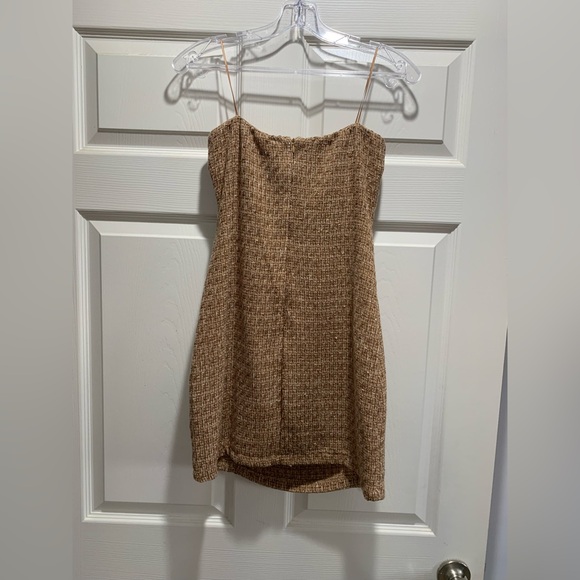 Strapless Bow-Front Mini Dress in Camel - Picture 3 of 5
